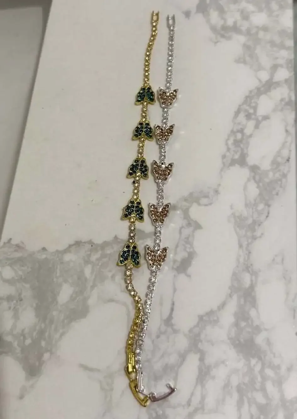 Set of 2 Butterfly Tennis Bracelets with Rhinestones
